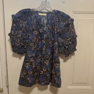 ULLA JOHNSON Top Blue Print Size 4, 100 percent cotton